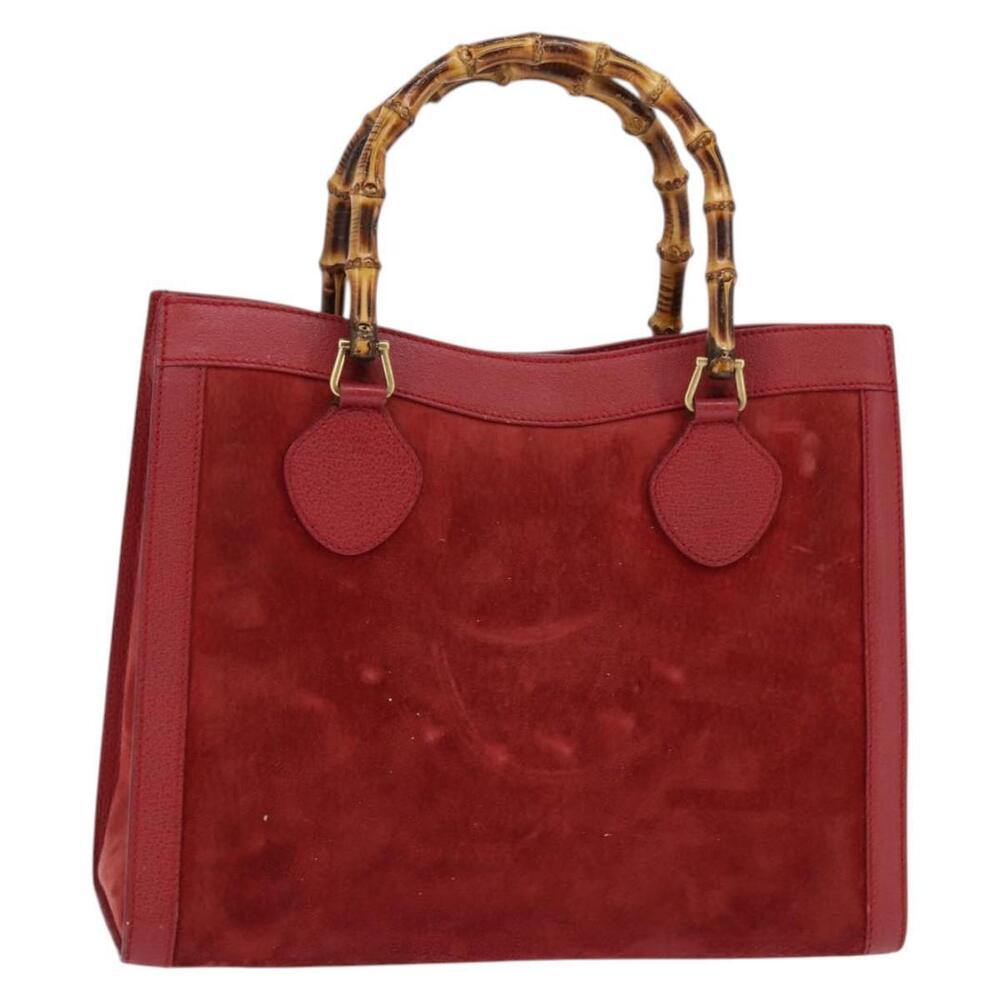 GUCCI Bamboo Hand Bag Leather Suede Red Gold 002 0260 2615 Auth 148239 - Picture 1 of 16